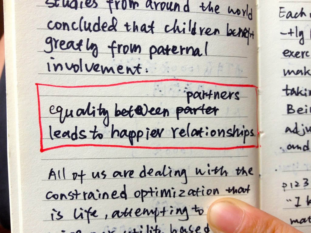 Notes in Olivia's notebook: "Equality between partners leads to happier relationships."
